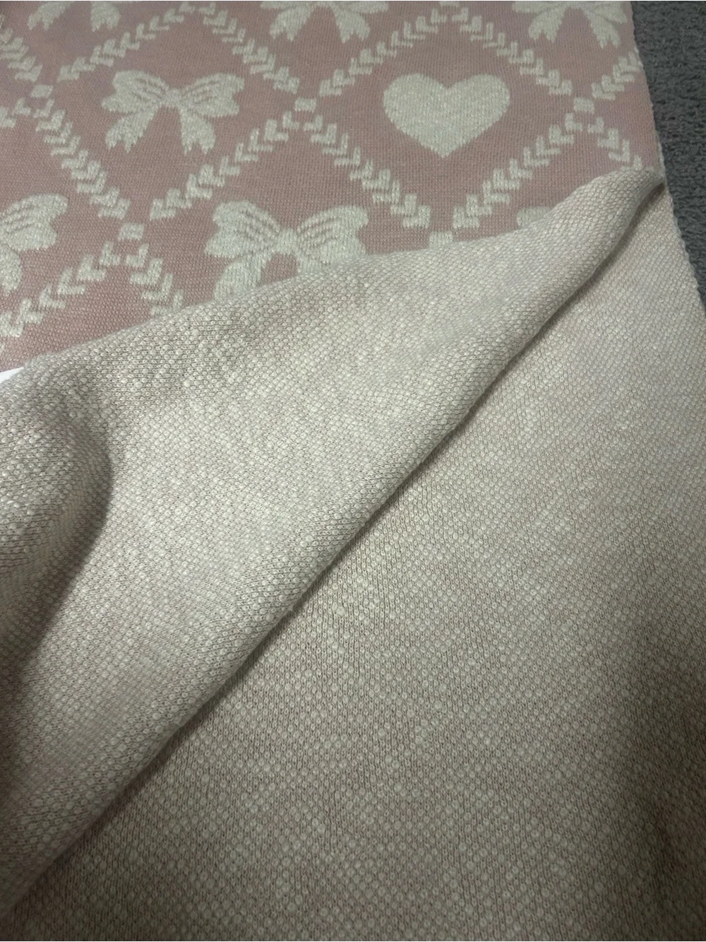 Shabby Chic Pink and Cream Bow & Heart Jacquard Throw Blanket